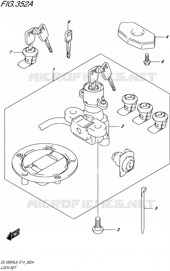 LOCK SET (FOR PANNIR CASE) Suzuki MOTO 1000 V-STROM 2016  DL1000A L6 (E14)