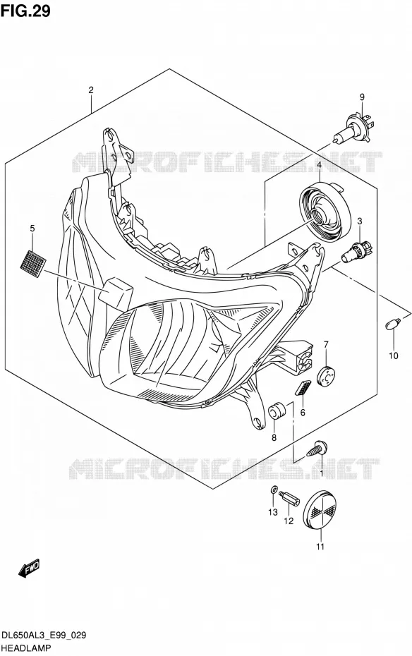HEADLIGHT (WITH REFLECTOR) Suzuki MOTO 650 V-STROM 2013  DL650A L3 (E99)