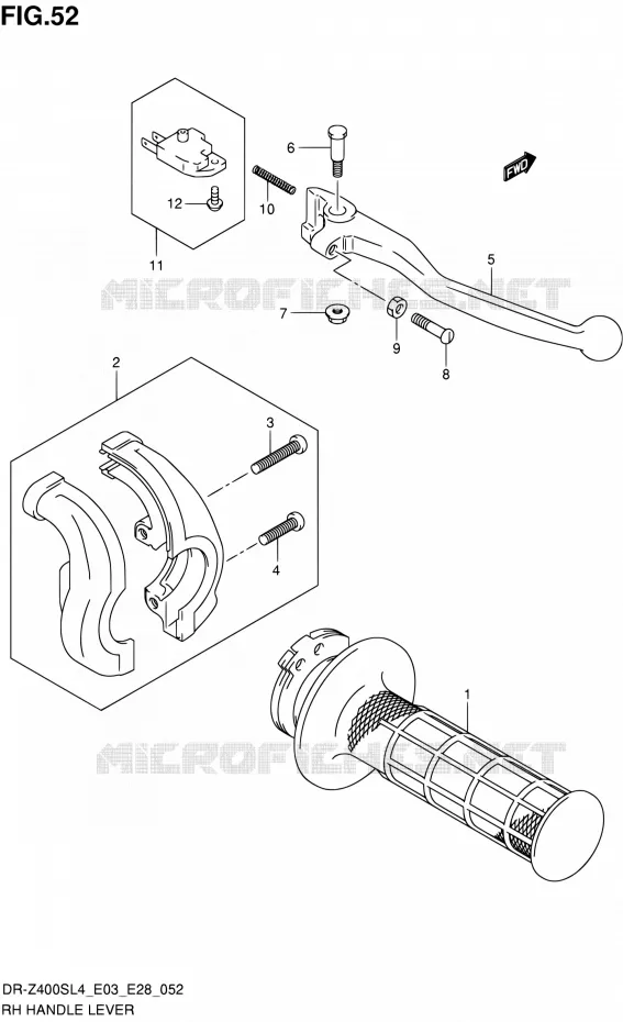 RIGHT HANDGRIPS - LEVERS  Suzuki MOTO 400 DR-Z 2014  DR-Z400S L4 (E03,E28,E33)