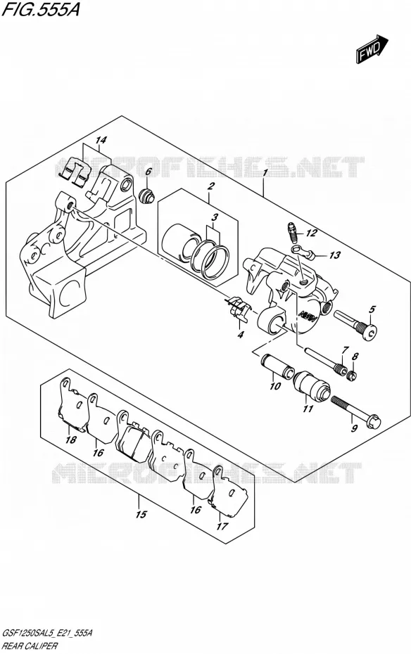 REAR CALIPER Suzuki MOTO 1250 BANDIT 2015  GSF1250SA L5 (E21)
