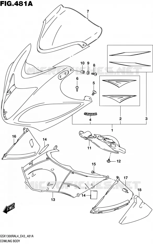 FAIRING - LABELS Suzuki MOTO 1300 HAYABUSA 2014  GSX1300RA L4 (E43)