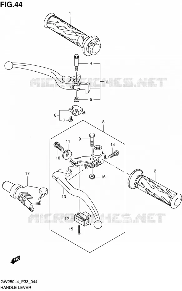 HANDGRIPS - LEVERS  Suzuki MOTO 250 INAZUMA 2014  GW250 L4 (P33)