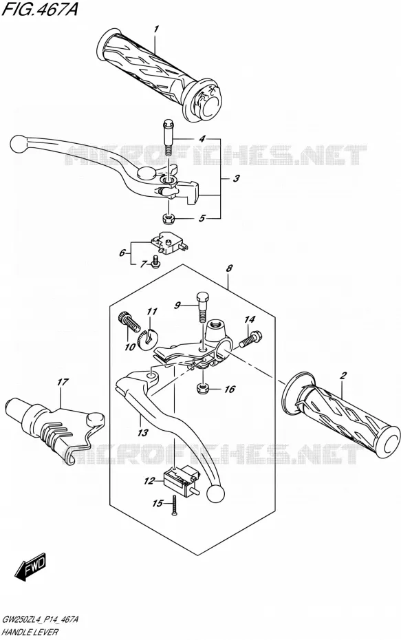 HANDGRIPS - LEVERS  Suzuki MOTO 250 INAZUMA 2014  GW250Z L4 (P14)