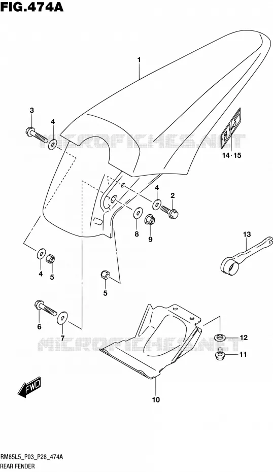 REAR FENDER (RM85L5 P03) Suzuki MOTO 85 RM 2015  RM85L L5 (P03,P28,P33)