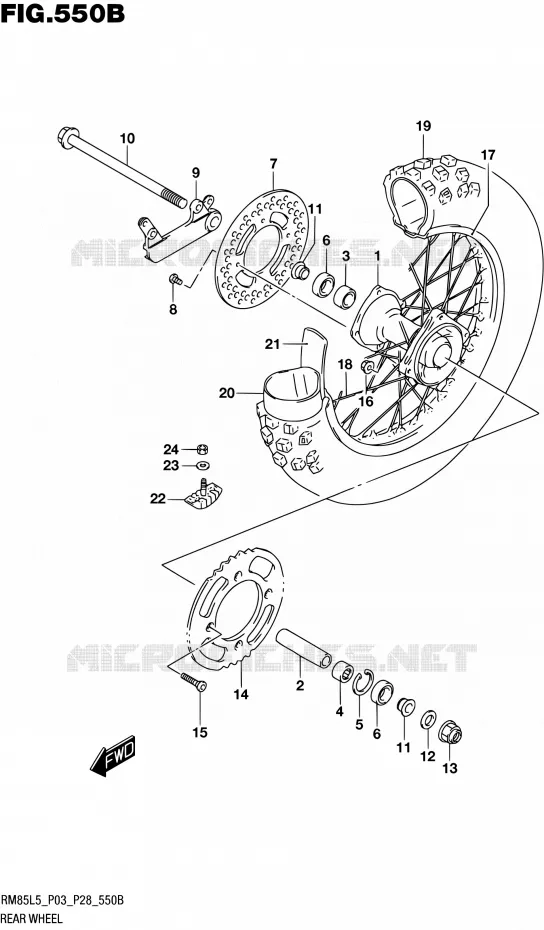 REAR WHEEL (RM85L5 P28) Suzuki MOTO 85 RM 2015  RM85L L5 (P03,P28,P33)