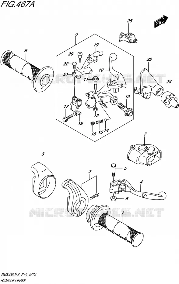 HANDGRIPS - LEVERS  Suzuki MOTO 450 RMX 2015  RMX450Z L5 (E19)