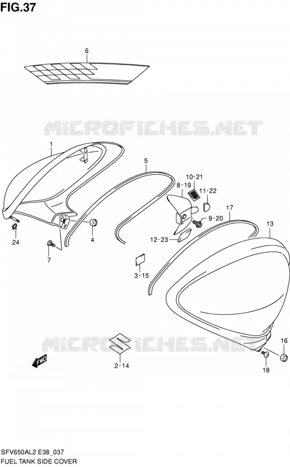 FUEL TANK SIDE COVER Suzuki MOTO 650 GLADIUS 2012  SFV650A L2 (E38)