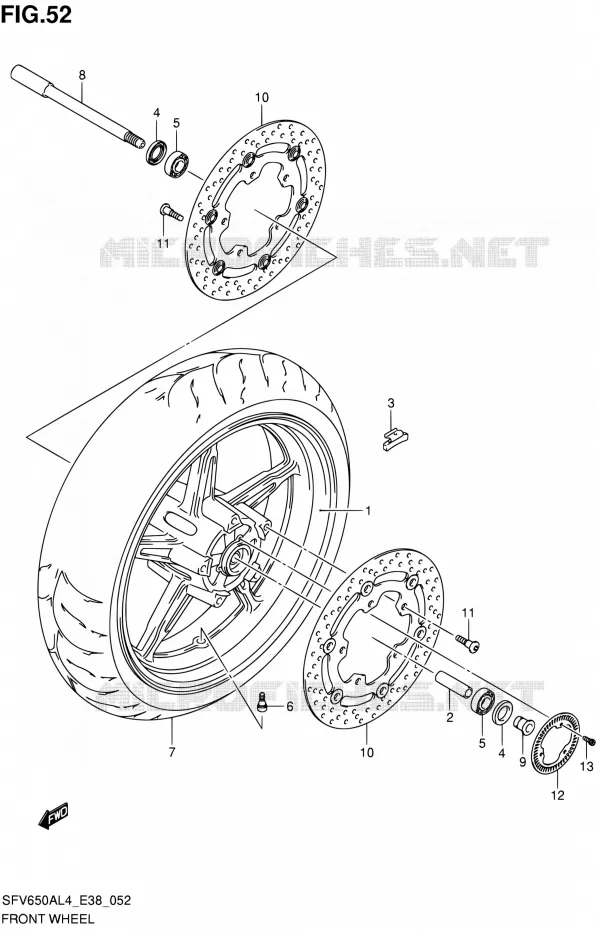 FRONT WHEEL Suzuki MOTO 650 GLADIUS 2014  SFV650A L4 (E38)