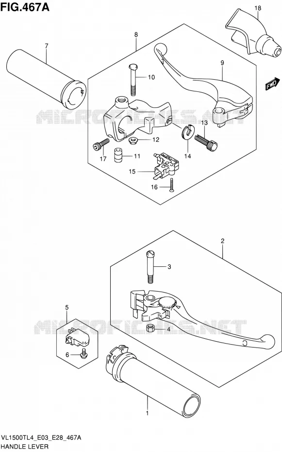 HANDGRIPS - LEVERS  Suzuki MOTO 1500 BOULEVARD 2014  VL1500T L4 (E03,E28,E33)