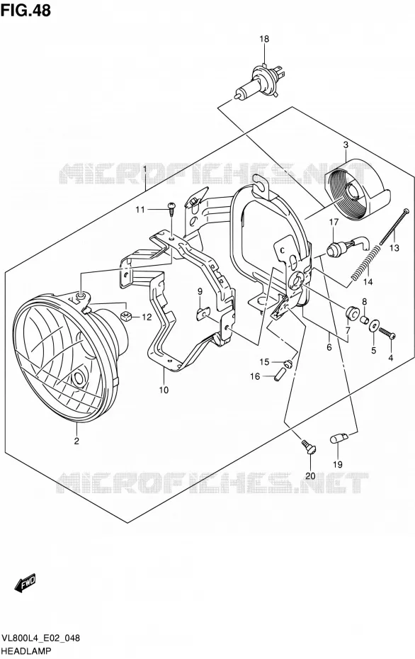 HEADLIGHT (VL800CL4 E02) Suzuki MOTO 800 INTRUDER 2014  VL80UE L4 (E19)