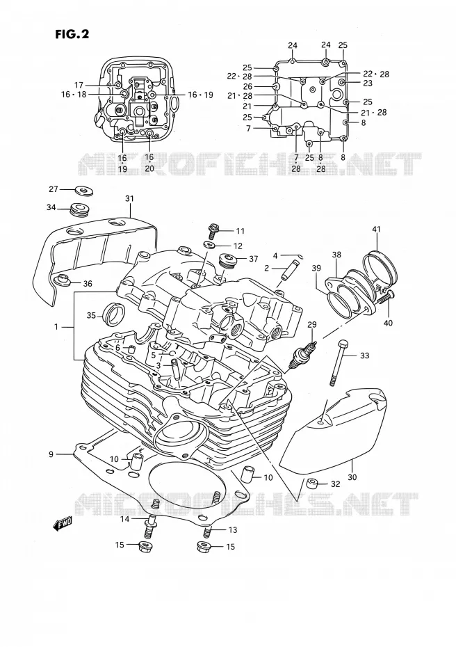 CYLINDER HEAD (REAR) Suzuki MOTO 1400 INTRUDER 1990  VS1400GLP R/VS1400GLF R (E01,E04,E17,E21,E22,E24,E34)