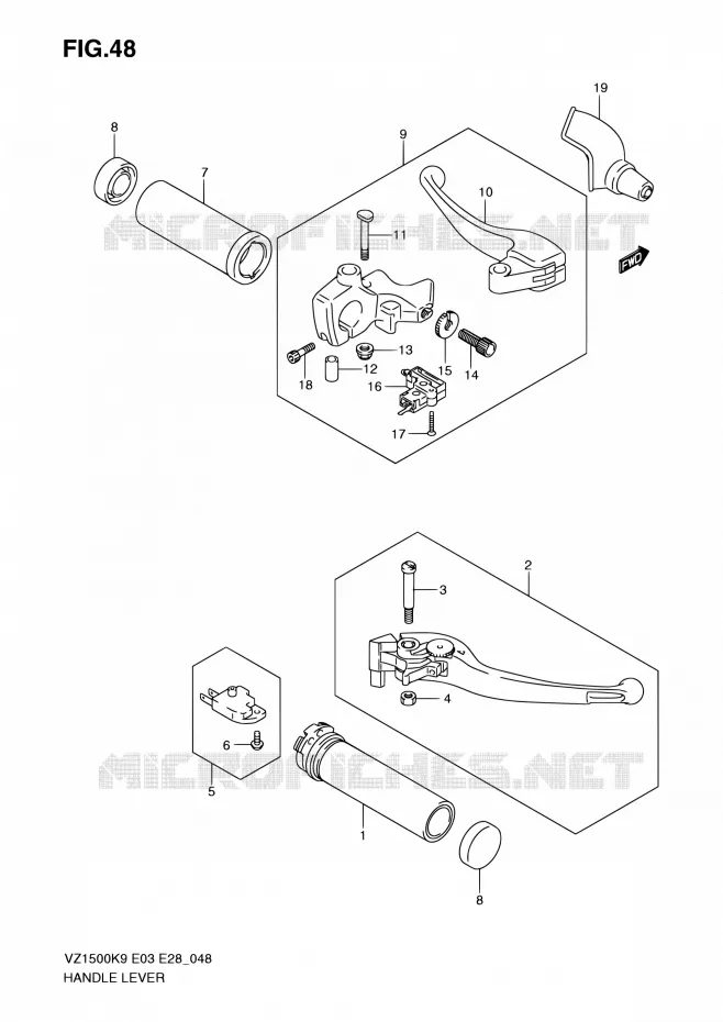HANDGRIPS - LEVERS  Suzuki MOTO 1500 BOULEVARD 2010  VZ1500 L0 (E33)