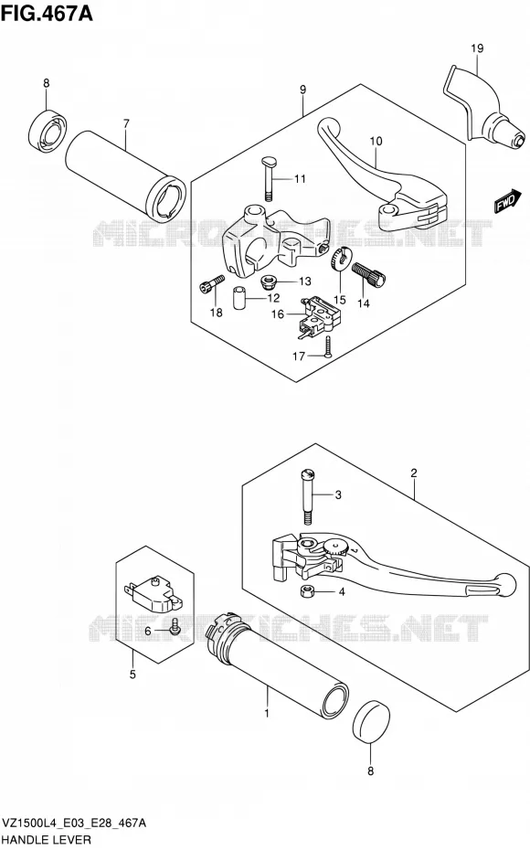 HANDGRIPS - LEVERS  Suzuki MOTO 1500 BOULEVARD 2014  VZ1500 L4 (E03,E28,E33)