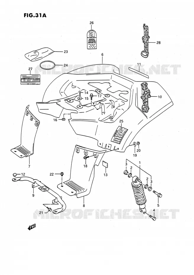 REAR FENDER (MODELE M/N/P/R/S) Suzuki QUAD 80 QUADSPORT 1995  LT80 S (P01,P02)