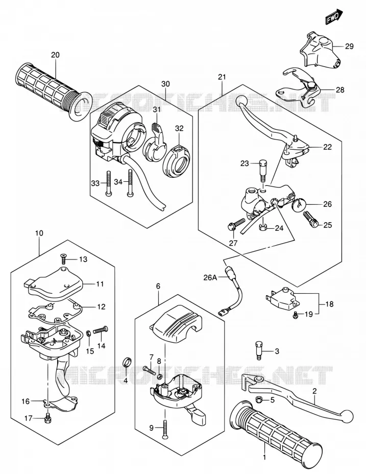 HANDGRIPS - LEVERS  Suzuki QUAD 400 EIGER 2007  LT-A400F K7 (P03,P28,P33)
