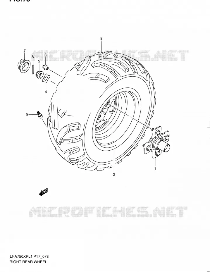 RIGHT HAND REAR WHEEL Suzuki QUAD 750 KINGQUAD 2011  LT-A750XP L1 (P17,P24)