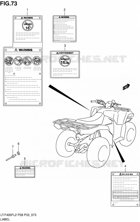 LABEL (LT-F400FZL2 P28) Suzuki QUAD 400 KINGQUAD 2012  LT-F400F L2/LT-F400FZ L2 (P03,P28,P33)