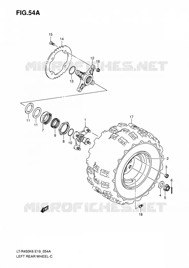 LEFT HAND REAR WHEEL (MODEL K8/K9/L0) Suzuki QUAD 450 QUADRACER 2010  LT-R450 L0/LT-R450Z L0 (E19)