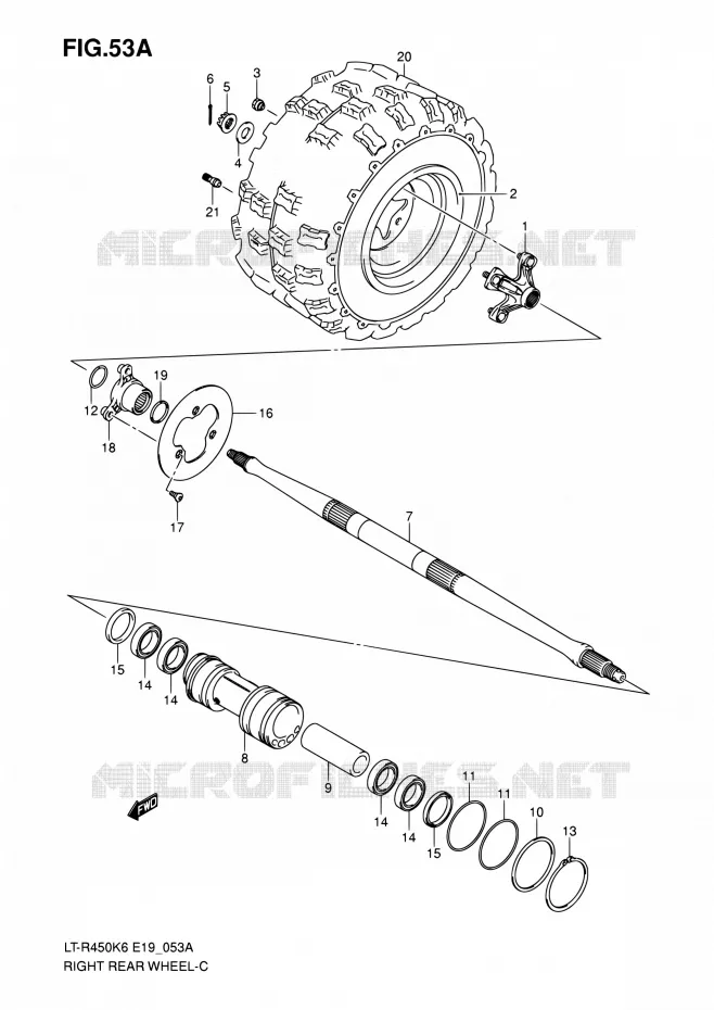 RIGHT HAND REAR WHEEL (MODEL K8/K9/L0) Suzuki QUAD 450 QUADRACER 2010  LT-R450 L0/LT-R450Z L0 (E19)