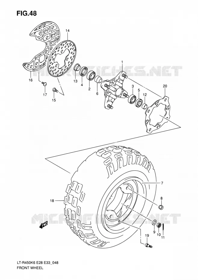 FRONT WHEEL Suzuki QUAD 450 QUADRACER 2010  LT-R450 L0/LT-R450Z L0 (E28,E33)