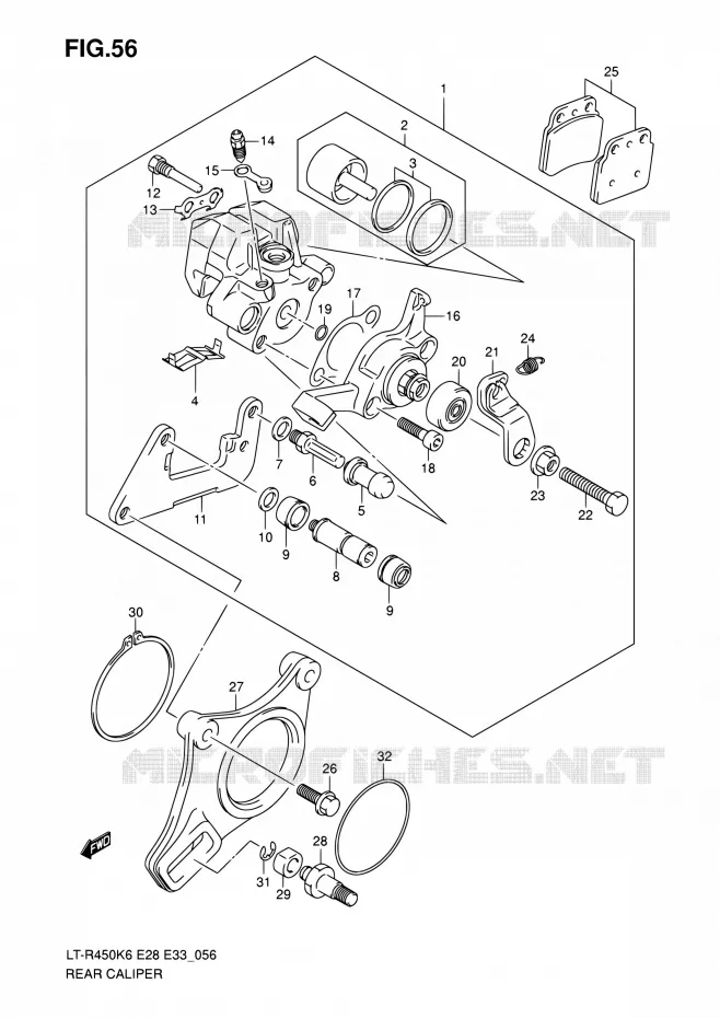 REAR CALIPER Suzuki QUAD 450 QUADRACER 2010  LT-R450 L0/LT-R450Z L0 (E28,E33)