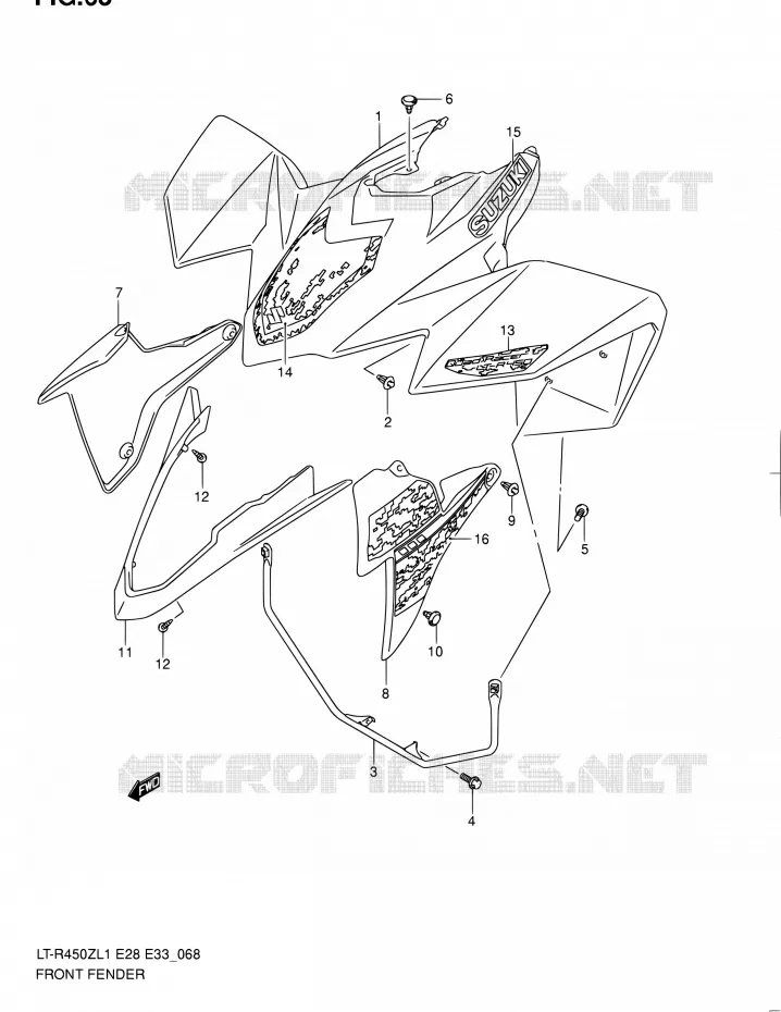 FRONT FENDER (LT-R450L1 E33) Suzuki QUAD 450 QUADRACER 2011  LT-R450 L1/LT-R450Z L1 (E03,E28,E33)