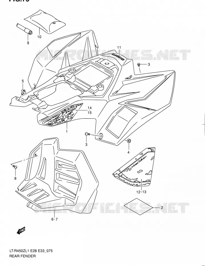 REAR FENDER (LT-R450ZL1 E33) Suzuki QUAD 450 QUADRACER 2011  LT-R450 L1/LT-R450Z L1 (E03,E28,E33)