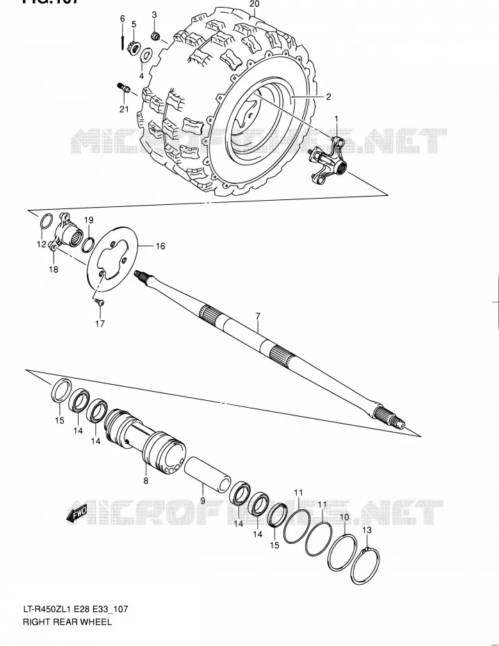 RIGHT HAND REAR WHEEL (LT-R450ZL1 E28) Suzuki QUAD 450 QUADRACER 2011  LT-R450 L1/LT-R450Z L1 (E03,E28,E33)
