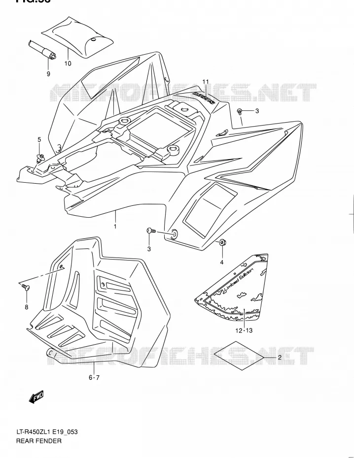 REAR FENDER (LT-R450L1 E19) Suzuki QUAD 450 QUADRACER 2011  LT-R450 L1/LT-R450Z L1 (E19)