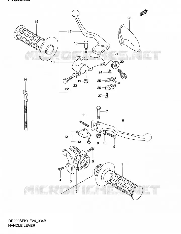HANDGRIPS - LEVERS  (MODEL K2 E06,P09,MODEL K3/K4/K5 E06) Suzuki MOTO 200 DR 2003  DR200SE K3 (E06,E24)