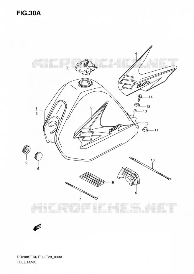 FUEL TANK (MODEL K8/K9/L0) Suzuki MOTO 200 DR 2010  DR200SE L0 (E03,E28,E33)