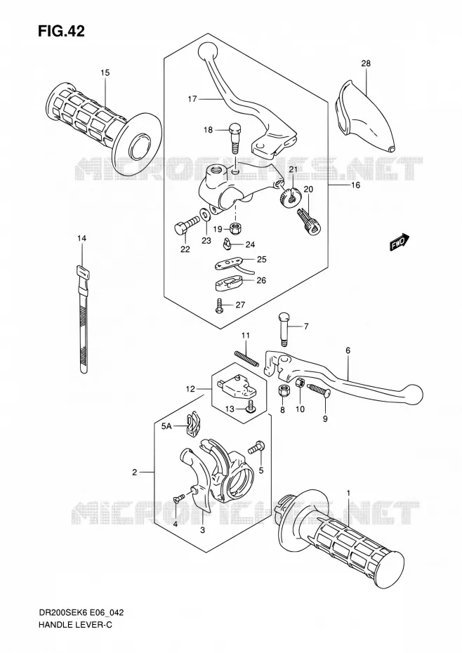 HANDGRIPS - LEVERS  (MODEL K6/K7/K8/K9 E06) Suzuki MOTO 200 DR 2010  DR200SE L0 (E06,E24)