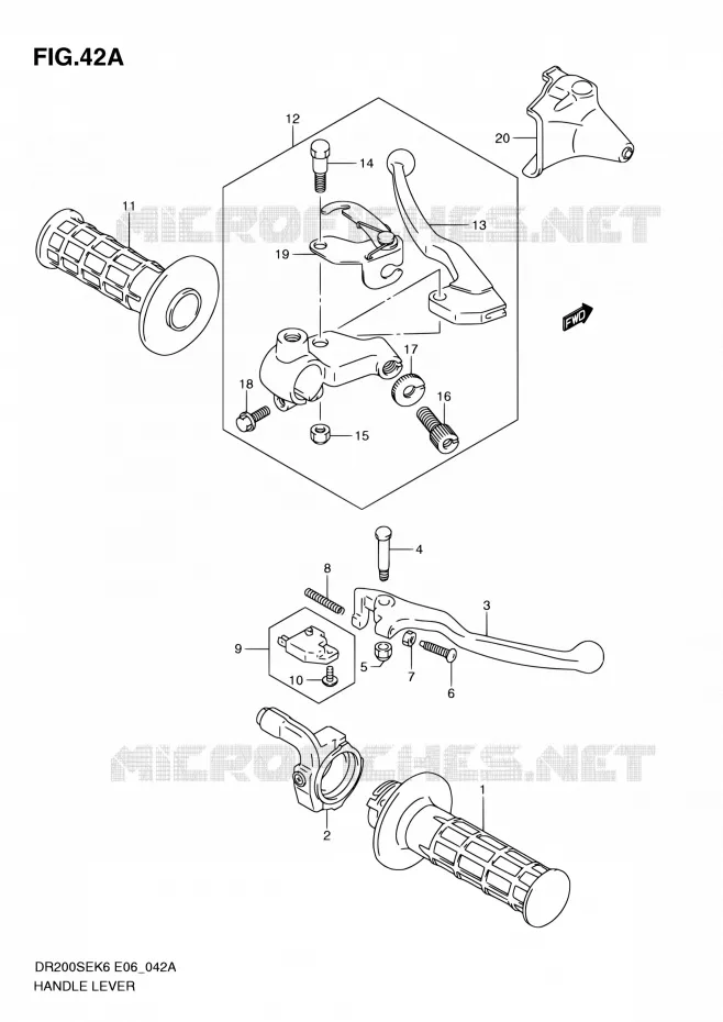 HANDGRIPS - LEVERS  (MODEL L0 E24) Suzuki MOTO 200 DR 2010  DR200SE L0 (E06,E24)