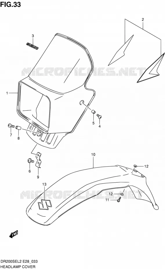 HEADLIGHT FAIRING Suzuki MOTO 200 DR 2012  DR200SE L2 (E03,E28,E33)
