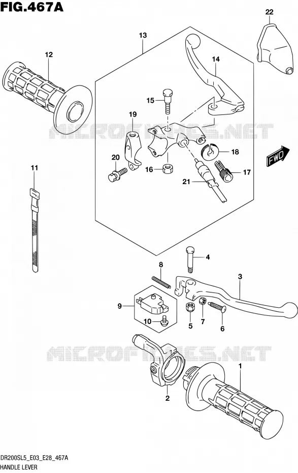 HANDGRIPS - LEVERS  Suzuki MOTO 200 DR 2015  DR200S L5 (E03,E28,E33)