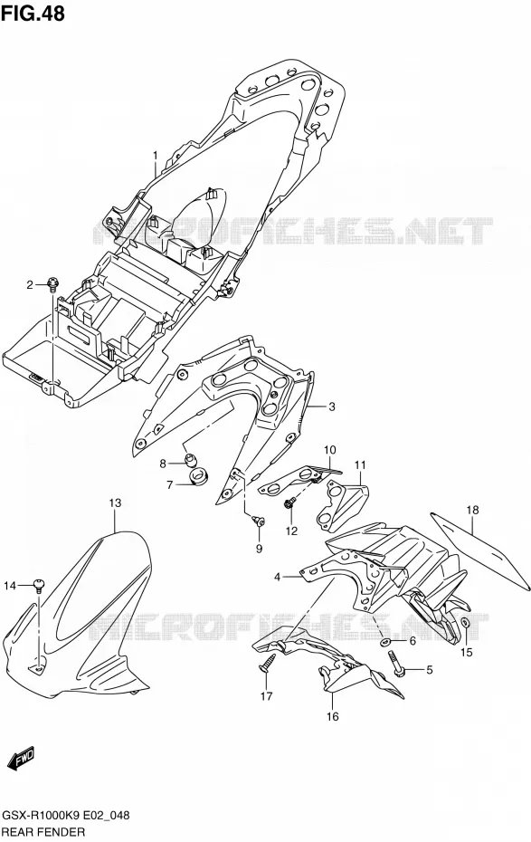 REAR FENDER Suzuki MOTO 1000 GSX-R 2010  GSX-R1000 L0/GSX-R1000Z L0 (E02,E14,E19,E24,E51,P37)