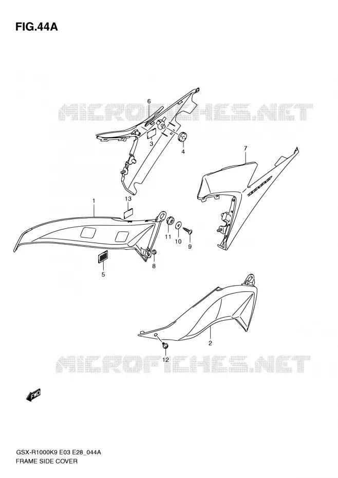 FRAME SIDE COVER (MODEL L0) Suzuki MOTO 1000 GSX-R 2010  GSX-R1000 L0/GSX-R1000Z L0 (E03,E28,E33)