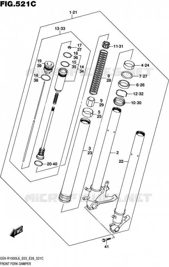 FRONT FORK (GSX-R1000L6 E33) Suzuki MOTO 1000 GSX-R 2016  GSX-R1000 L6 (E03,E28,E33)