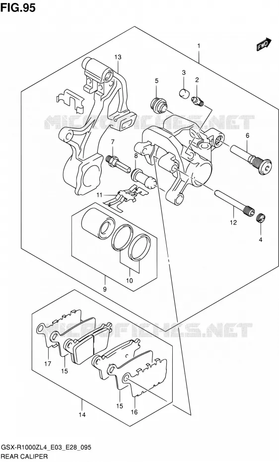 REAR CALIPER Suzuki MOTO 1000 GSX-R 2014  GSX-R1000Z L4 (E03,E28,E33)