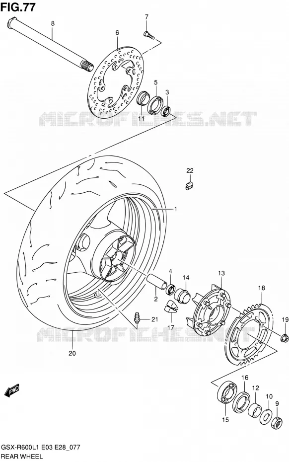 REAR WHEEL Suzuki MOTO 600 GSX-R 2011  GSX-R600 L1 (E03,E28,E33)