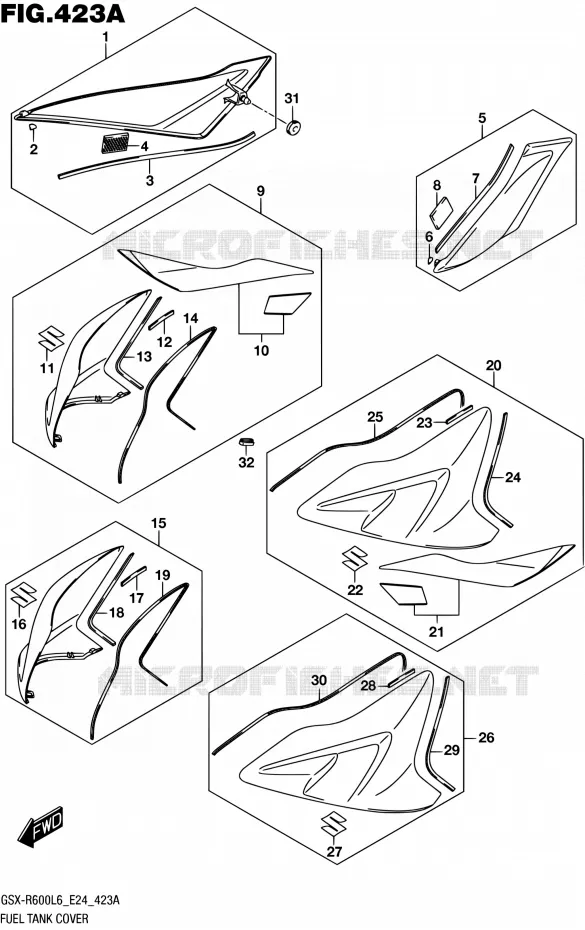 FUEL TANK - COVERS (YSF,AJP) Suzuki MOTO 600 GSX-R 2016  GSX-R600 L6 (E24)