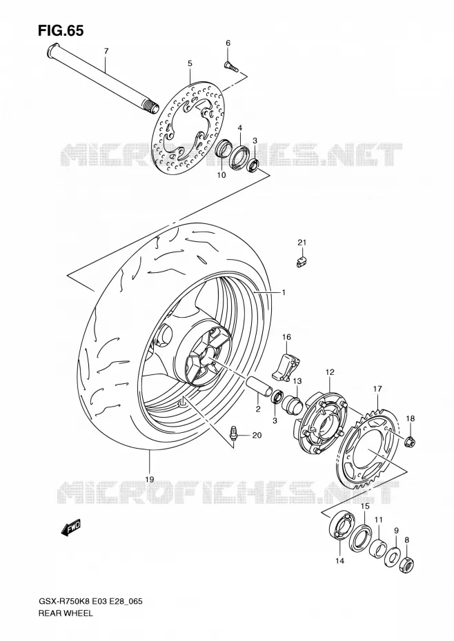 REAR WHEEL Suzuki MOTO 750 GSX-R 2010  GSX-R750 L0 (E03,E28,E33)