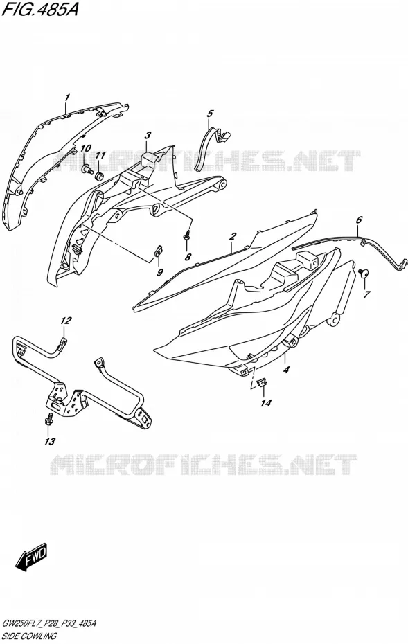 SIDE FAIRING (FOR YAY,YWW)  (GW250FL7 P28) Suzuki MOTO 250 INAZUMA 2017  GW250F L7 (P28,P33)