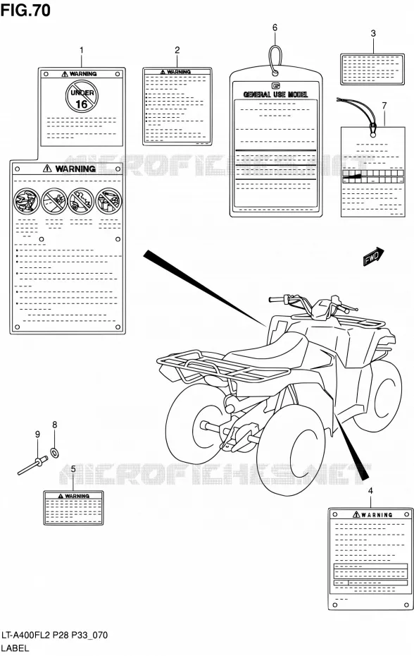 LABEL (LT-A400FZL2 P33) Suzuki QUAD 400 KINGQUAD 2012  LT-A400F L2/LT-A400FZ L2 (P03,P28,P33)