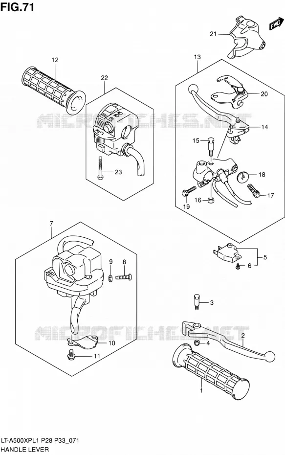 HANDGRIPS - LEVERS  Suzuki QUAD 500 KINGQUAD 2011  LT-A500XP L1/LT-A500XPZ L1 (P03,P28,P33)