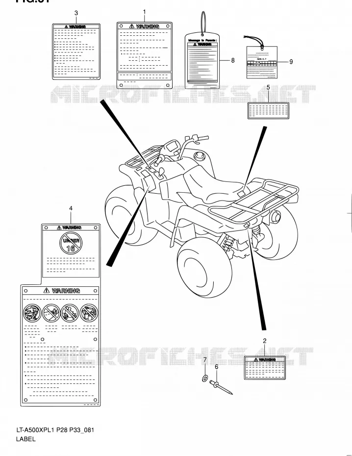 LABEL (LT-A500XPL1 P33) Suzuki QUAD 500 KINGQUAD 2011  LT-A500XP L1/LT-A500XPZ L1 (P03,P28,P33)