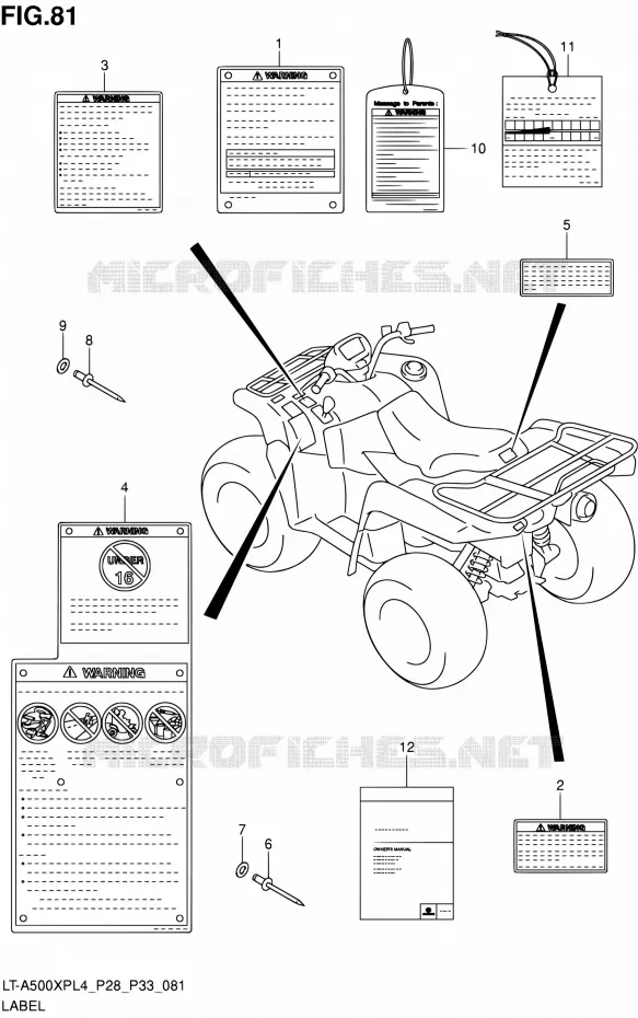 LABEL (LT-A500XPL4 P33) Suzuki QUAD 500 KINGQUAD 1992  LT-A500XP L4/LT-A500XPZ L4 (P03,P28,P33)