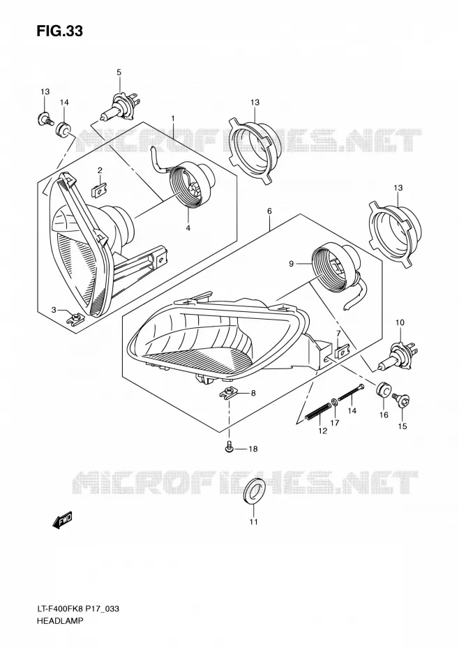 HEADLIGHT Suzuki QUAD 400 KINGQUAD 2010  LT-F400F L0 (P17,P24)