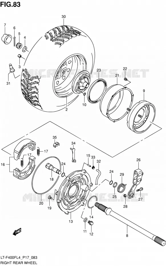 RIGHT HAND REAR WHEEL (LT-F400FL4 P17) Suzuki QUAD 400 KINGQUAD 2014  LT-F400F L4/LT-F400FZ L4 (P17)