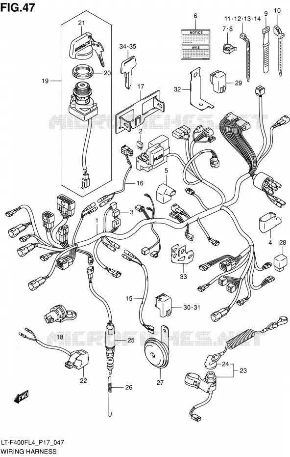 WIRING HARNESS (LT-F400FZL4 P17) Suzuki QUAD 400 KINGQUAD 2014  LT-F400F L4/LT-F400FZ L4 (P17)